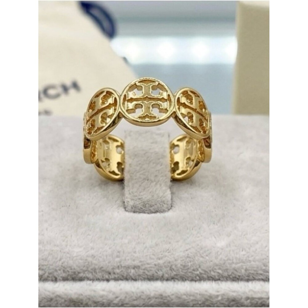 NWT Tory Burch Gold Miller Double T Cutout Logo Band Ring Size 8 Stacking Band